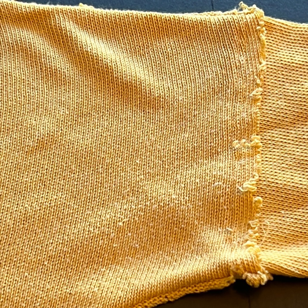 Free People distressed gold, dolman sleeve, V-neck sweater/raw edges-pilling - Picture 6 of 10